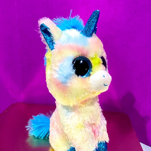 TYSILK BEANIE BOO BLITZ UNICORN SPARKLE BLUE EYES HOOVES & HORN TIE DYE  BODY - Picture 7 of 15